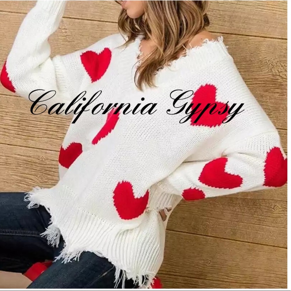 Distressed Heart Frayed Knit Sweater - Picture 5 of 11